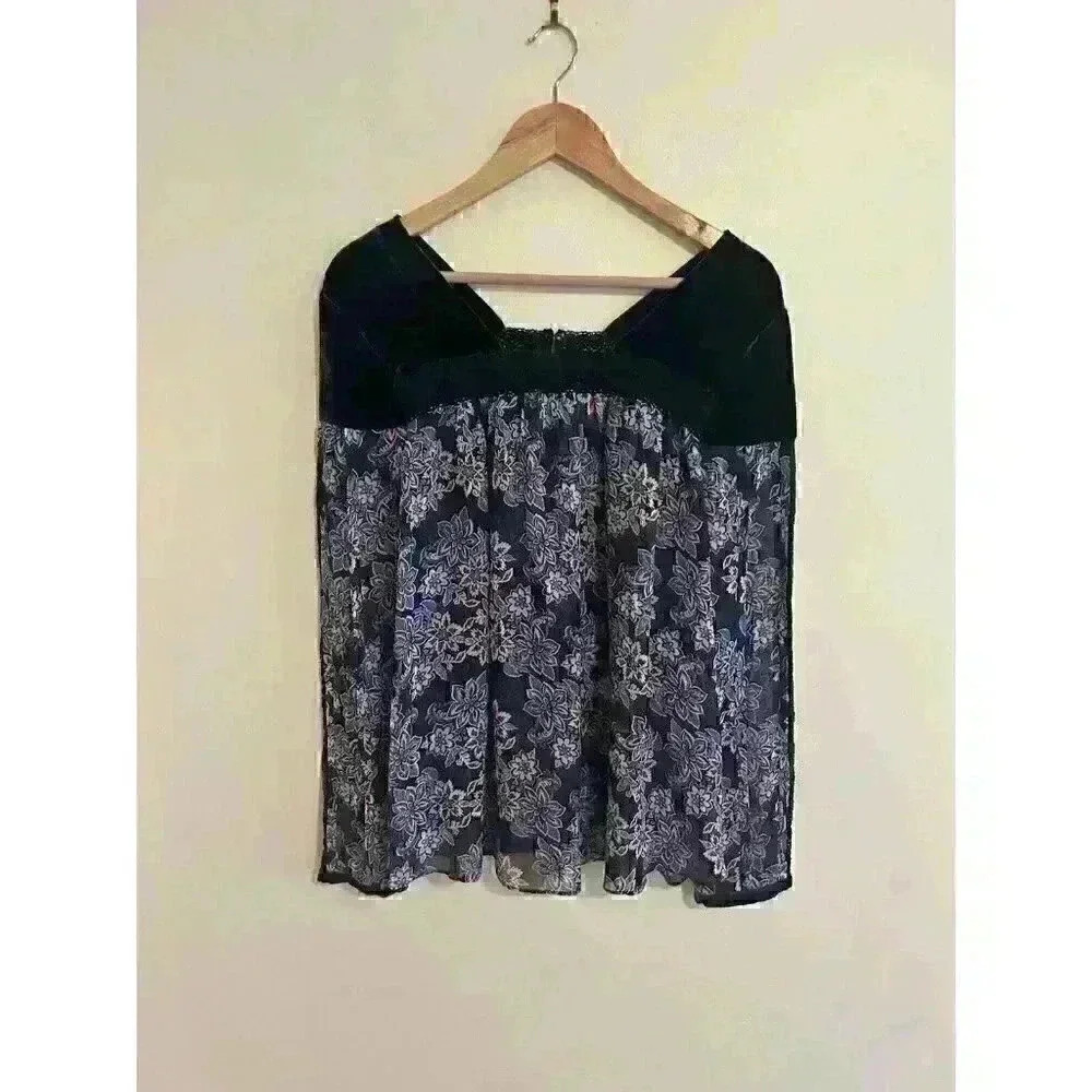 Sundance Velvet Floral 100% Silk Peasant Blouse Women's Size Small Boho